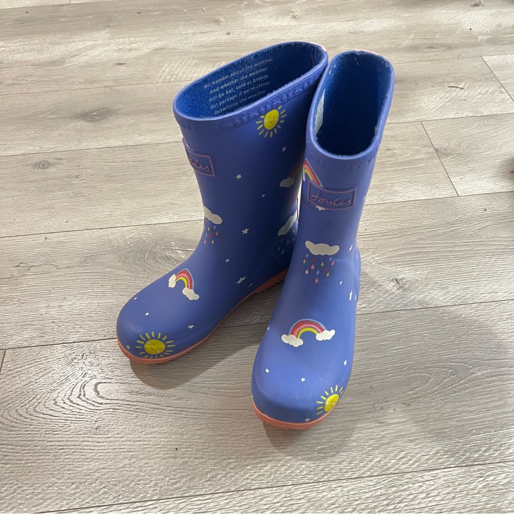 Joules Blue Boots with Rainbow and Sun Design sizeUS1